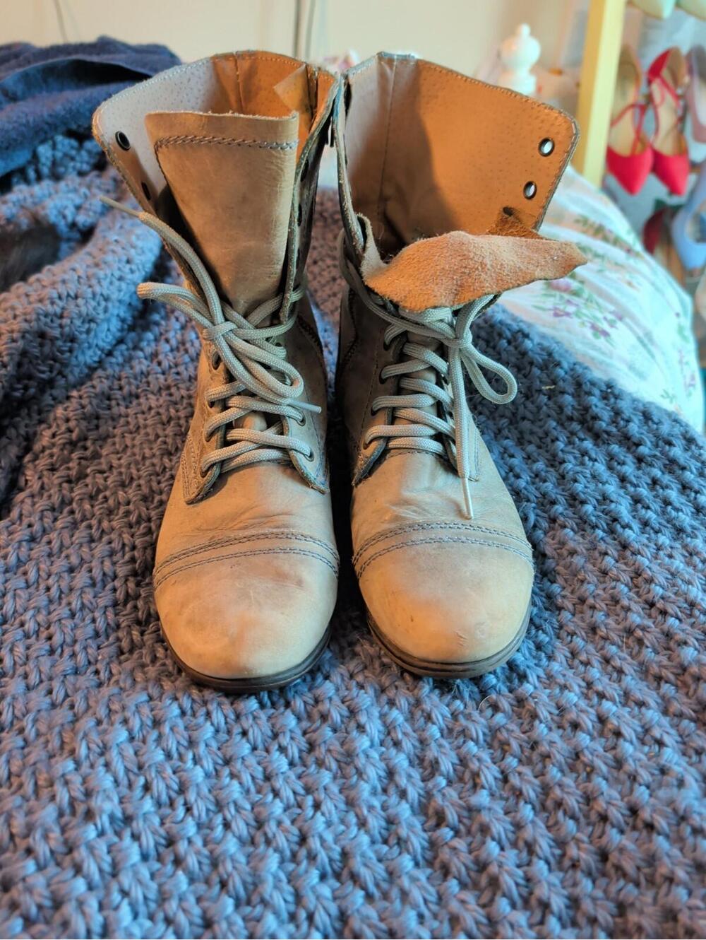 Steve Madden Troopa Combat Boots Womens 8.5M Blue Leather Cap Toe Zip Prairi